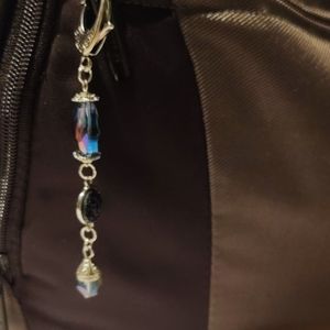Boho Blue Sparkle keychain, Zipper pull, Purse charm